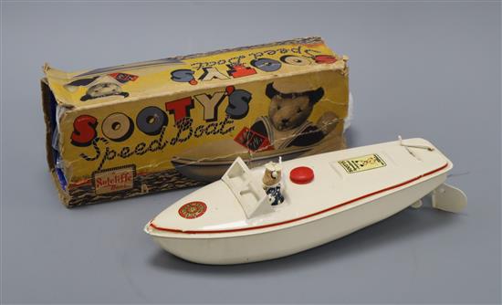 A Sutcliffe Sootys speed boat model, boxed